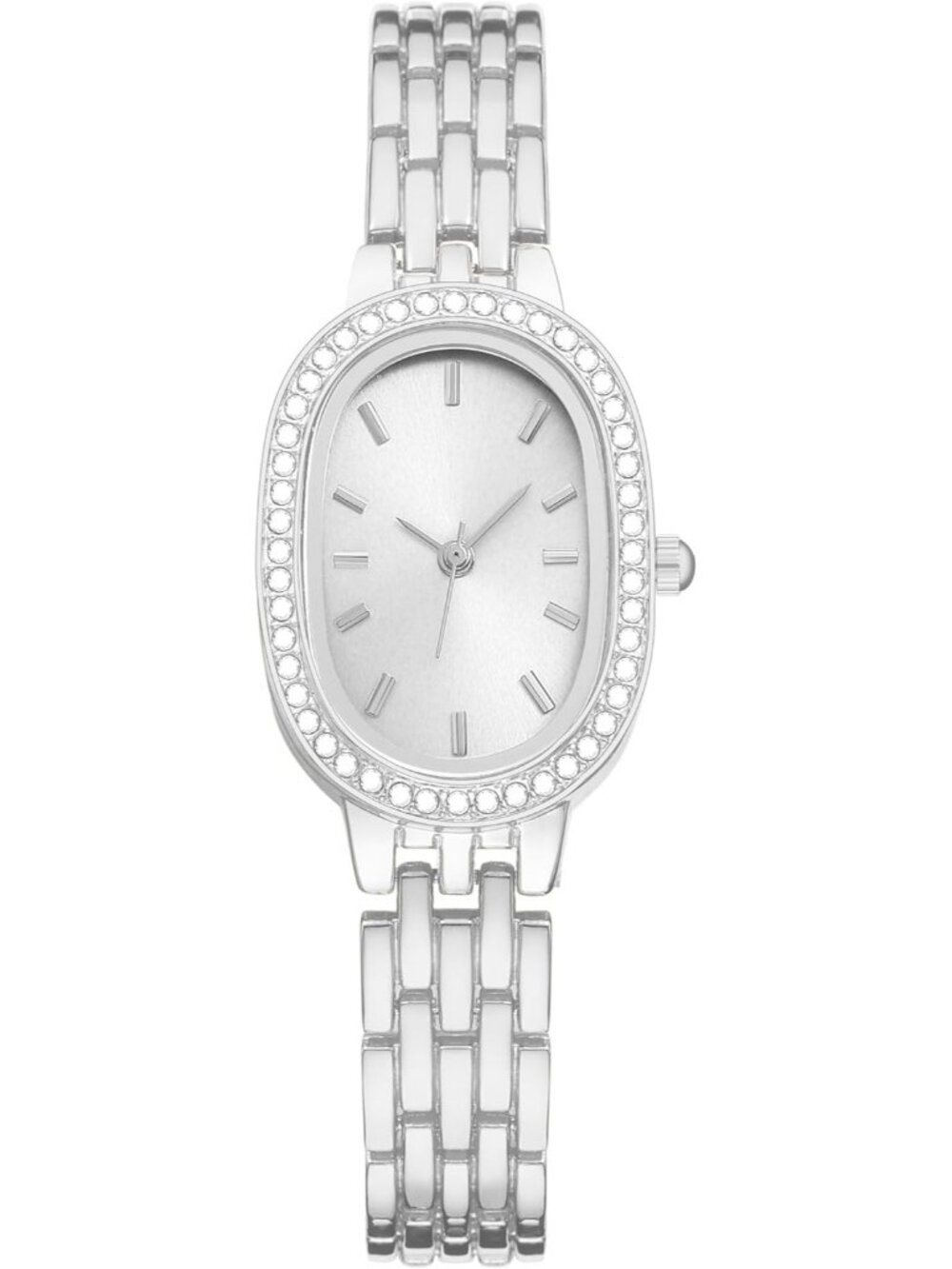 Women's Silver Analog Quartz Steel Dainty Rectangle Waterproof Ovel Wrist Watch